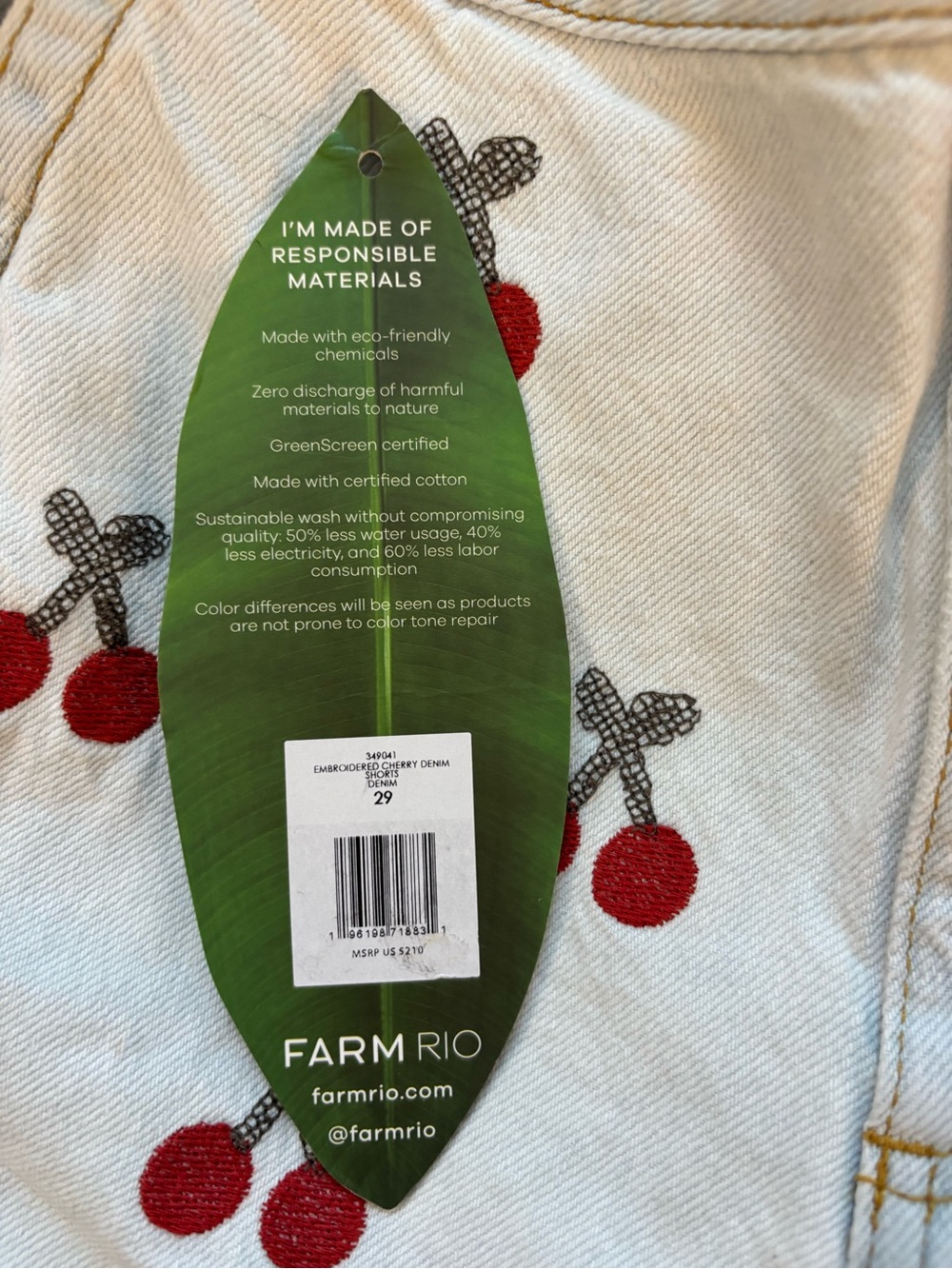 FARM Rio Embroidered Cherry Denim Shorts in Light Denim Size 29. NWOT - Picture 8 of 13